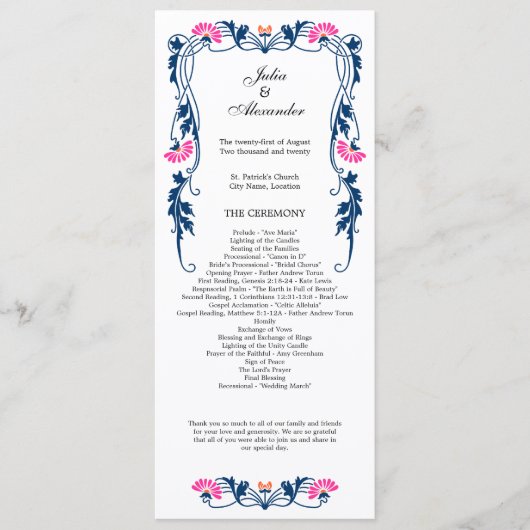 Elegant Leaf Florals and Swirls Wedding Programme Programmakaart (Voorkant)