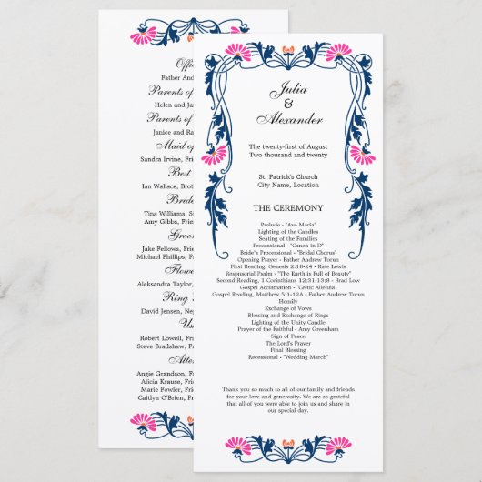 Elegant Leaf Florals and Swirls Wedding Programme Programmakaart (Voorkant / Achterkant)