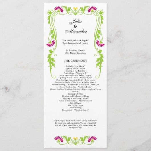 Elegant Leaf Florals and Swirls Wedding Programme Programmakaart (Voorkant)