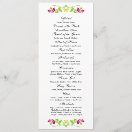 Elegant Leaf Florals and Swirls Wedding Programme Programmakaart (Achterkant)