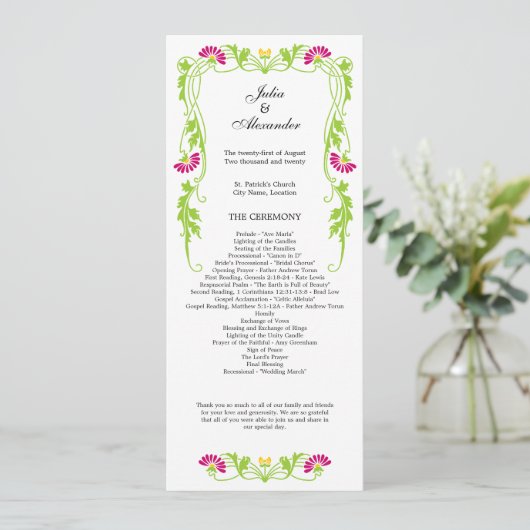Elegant Leaf Florals and Swirls Wedding Programme Programmakaart (Staand voorkant)