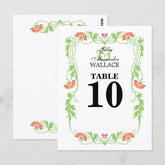 Elegant Leaf Florals & Swirls Table Number Kaart (Voorkant / Achterkant)