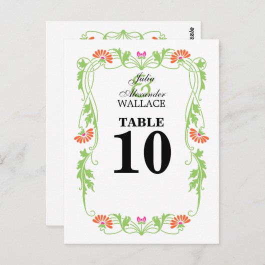 Elegant Leaf Florals & Swirls Table Number Kaart (Voorkant / Achterkant)