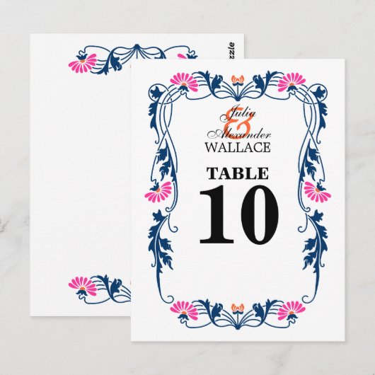Elegant Leaf Florals & Swirls Table Number Kaart (Voorkant / Achterkant)