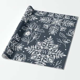 Elegant Leaf Foliage Snowflake Patroon Kerstmis Cadeaupapier