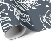 Elegant Leaf Foliage Snowflake Patroon Kerstmis Cadeaupapier (Rol Hoek)