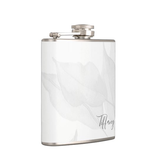 Elegant Leaf Grey Waterverf Persoonlijke naam Heupfles (Rechts)