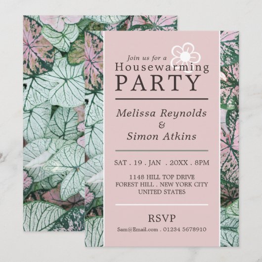 Elegant Leaf, Housewarming Party Invite Aankondiging (Voorkant / Achterkant)