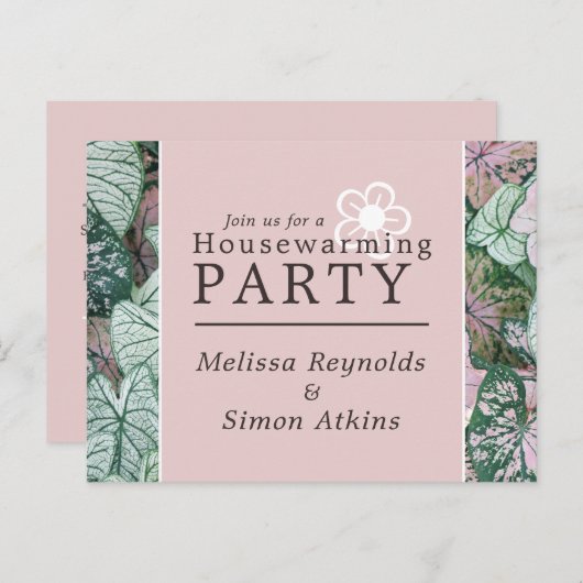 Elegant Leaf, Housewarming Party Invite Uitnodiging Briefkaart (Voorkant / Achterkant)