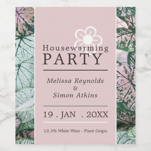Elegant Leaf, Housewarming Party Wijn Etiket (Enkel label)