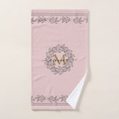 Elegant Leaf illustratie Floral Monogram Pink Bad Handdoek (Handdoek)