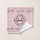Elegant Leaf illustratie Floral Monogram Pink Bad Handdoek (Wasdoekje)