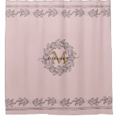 Elegant Leaf illustratie Floral Monogram Pink Douchegordijn (Voorkant)