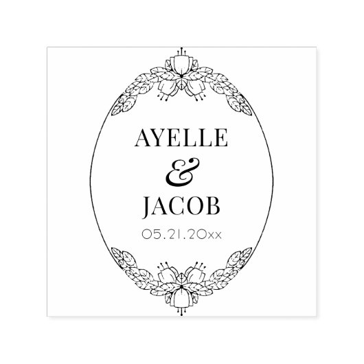 Elegant Leaf Lijst Monogram Rubber Weddenschap Sta Zelfinktende Stempel (Design)