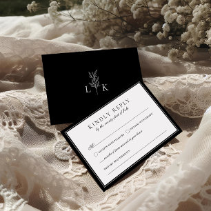 Elegant Leaf Monogram Huwelijk RSVP Informatiekaartje