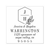 Elegant Leaf Monogram Lijst | Trouwadres Zelfinktende Stempel (Design)