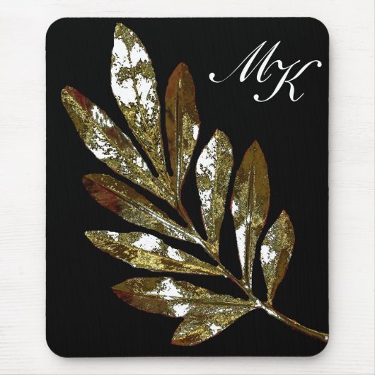 Elegant Leaf Monogram Mousepad Muismat (Voorkant)