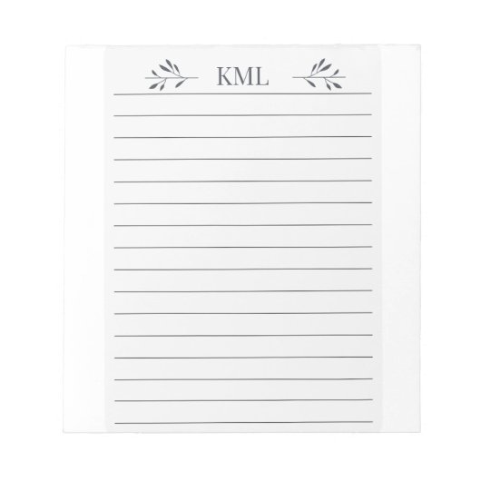 Elegant Leaf Monogram Personalized Lined Notitieblok (Voorkant)