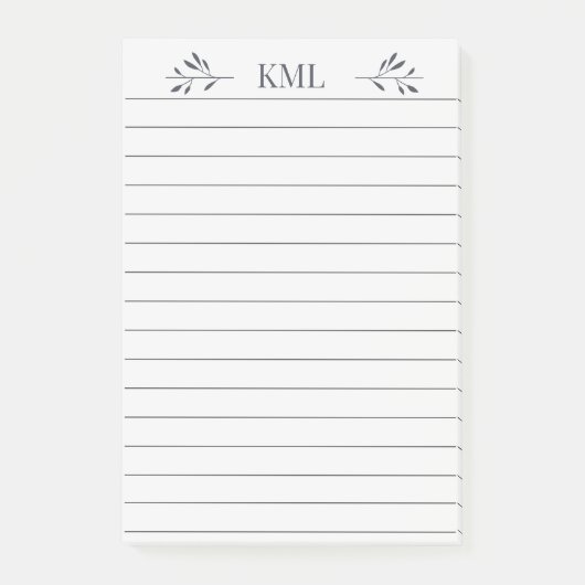 Elegant Leaf Monogram Personalized Lined Post-it® Notes (Voorkant)