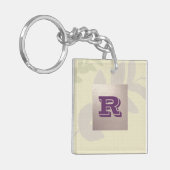 Elegant Leaf Patroon op aangepast monogram Sleutelhanger (Voorkant Links)