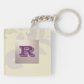 Elegant Leaf Patroon op aangepast monogram Sleutelhanger (Achterkant)