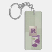 Elegant Leaf Patroon op aangepast monogram Sleutelhanger (Voorkant Links)