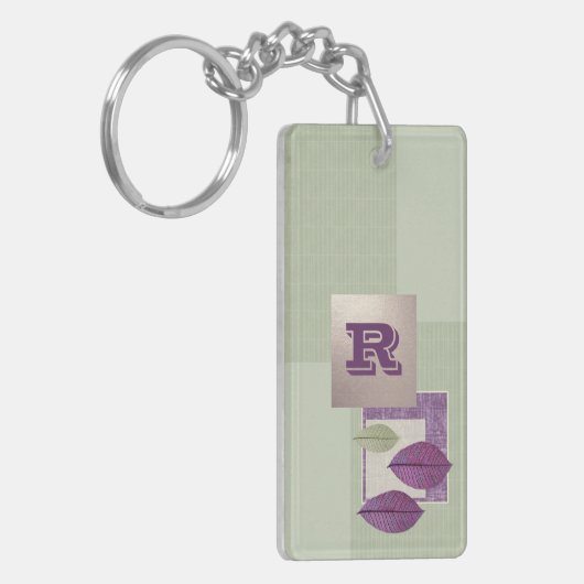 Elegant Leaf Patroon op aangepast monogram Sleutelhanger (Voorkant Links)