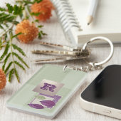 Elegant Leaf Patroon op aangepast monogram Sleutelhanger (Voorkant Rechts)