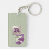 Elegant Leaf Patroon op aangepast monogram Sleutelhanger (achterkant)