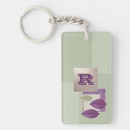 Elegant Leaf Patroon op aangepast monogram Sleutelhanger (Voorkant)