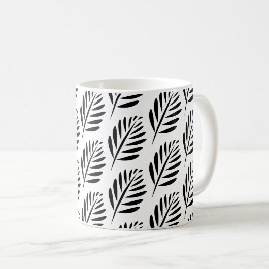 Elegant Leaf Pattern in Black and White Koffiemok (Voorkant rechts)