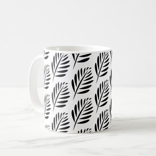 Elegant Leaf Pattern in Black and White Koffiemok (Voorkant links)