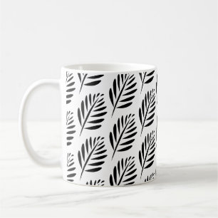 Elegant Leaf Pattern in Black and White Koffiemok