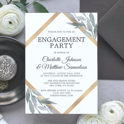 Elegant Leaf Salie Olive Gold ENGAGEMENT PARTY Kaart