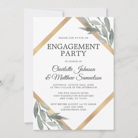 Elegant Leaf Salie Olive Gold ENGAGEMENT PARTY Kaart (Voorkant)