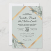 Elegant Leaf Silver Dusty Sage Gold Foil Wedding Kaart (Voorkant)
