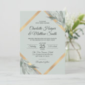 Elegant Leaf Silver Dusty Sage Gold Foil Wedding Kaart (Staand voorkant)