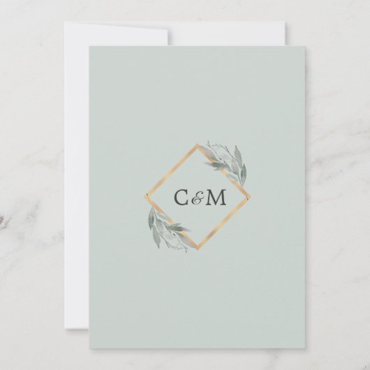 Elegant Leaf Silver Dusty Sage Gold Foil Wedding Kaart (Achterkant)