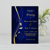 Elegant Leaf Swirl Deep Blue Wedding Folie Uitnodiging (Staand Voorkant)