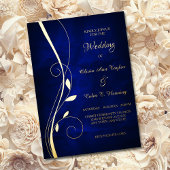 Elegant Leaf Swirl Deep Blue Wedding Folie Uitnodiging