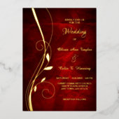 Elegant Leaf Swirl Deep Red Wedding Folie Uitnodiging (Voorkant)