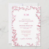 Elegant Leaf Vivid Magenta Monogram Weddenschap Kaart (Voorkant)