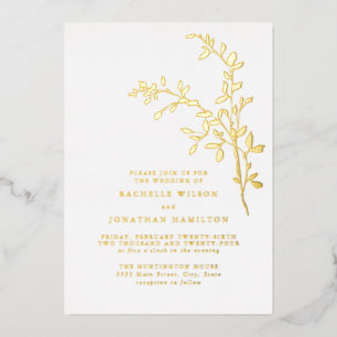 Elegant Leaf Wedding Gold Folie Uitnodiging