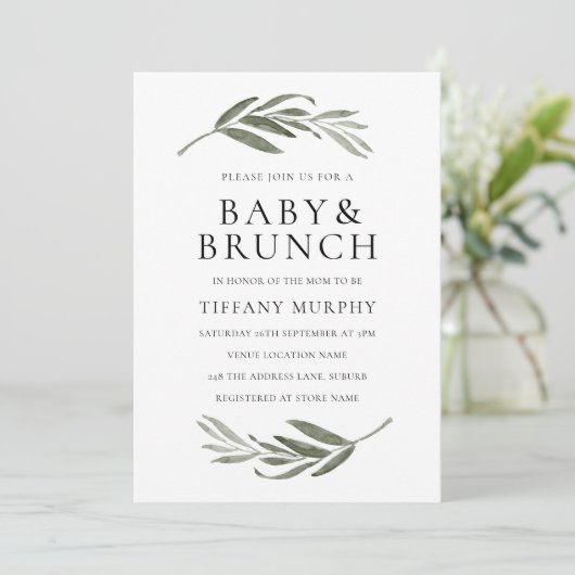 Elegant Leaf Wreath Baby shower Brunch Invite Kaart (Staand voorkant)