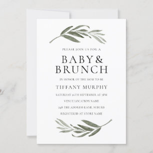 Elegant Leaf Wreath Baby shower Brunch Invite Kaart