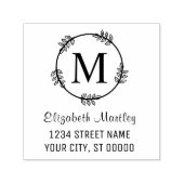 Elegant Leaf Wreath Initiaal Naam Retouradres Zelfinktende Stempel (Design)