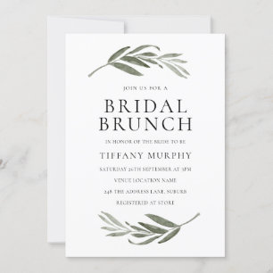 Elegant Leaf Wreath Vrijgezellenfeest Brunch Kaart