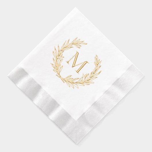 Elegant Leafy Crest Personalized Monogram Initiaal Folie Servetten (Rechts)