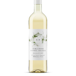 Elegant Leafy Eucalyptus Wreath Monogram Weddensch Wijn Etiket