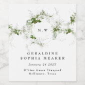 Elegant Leafy Eucalyptus Wreath Monogram Weddensch Wijn Etiket (Enkel label)